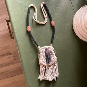 Macrame and Amethyst long woven necklace